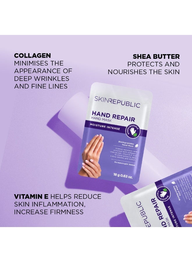 سكين ريبابلك قناع إصلاح اليدين (زوج واحد) - قفازات مرطبة بالكولاجين وزبدة الشيا وفيتامين E، تُنعم البشرة الجافة والخشنة، تُقلل من بقع الشيخوخة والتجاعيد والالتهابات، تركيبة مضادة للشيخوخة وقابلة للتحلل الحيوي. - Image 5